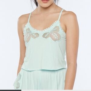 SavagexFenty Lace Trim Light Blue Camisole Sleep Wear XS Rayon Sheer Peekaboo